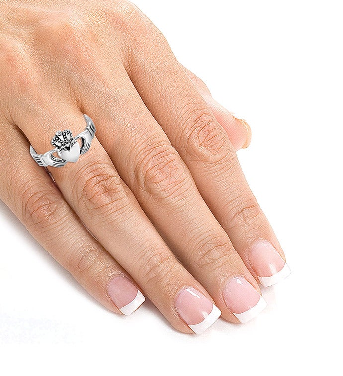 Women's Polished Irish Claddagh Stainless Steel Ring