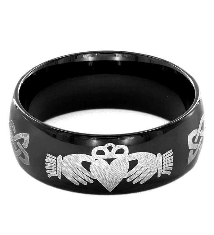 Men's Polished Black Plated Stainless Steel Claddagh Ring