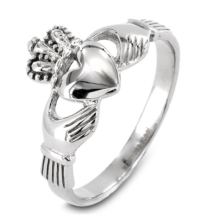 Women's Polished Irish Claddagh Stainless Steel Ring