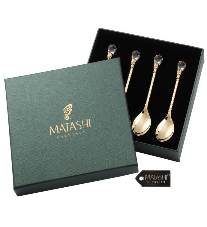 24k Gold Plated Crystal Topped Dessert Spoons By Matashi