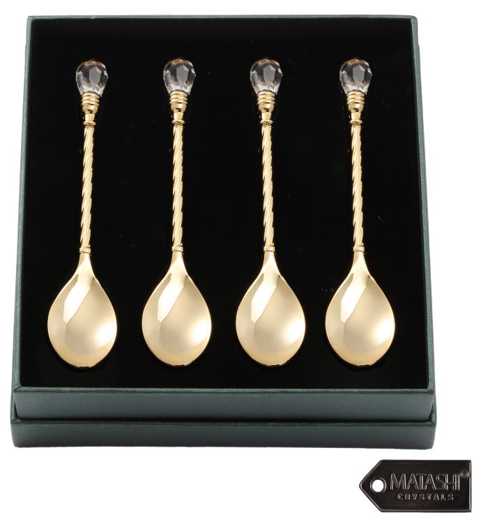 24k Gold Plated Crystal Topped Dessert Spoons By Matashi