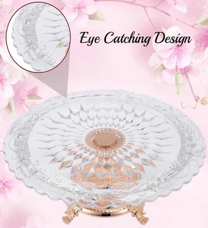 Matashi Crystal Glass Etched Cake Plate Centerpiece, Round Serving Platter