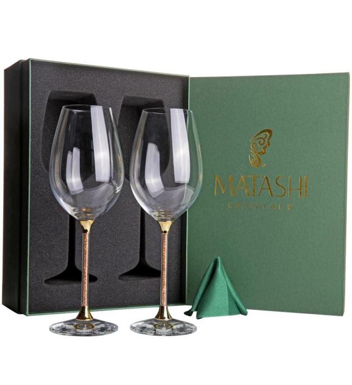 Matashi Crystal Wine Glasses Set 18.5 Oz Gold Crystal Wine Wedding Glasses