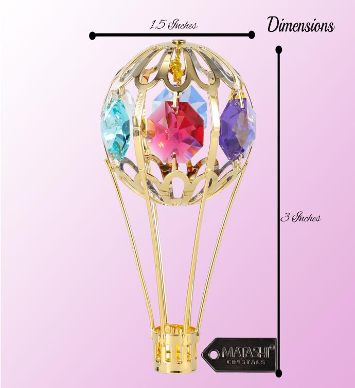 24k Gold Plated Crystal Studded Hot Air Balloon Ornament By Matashi