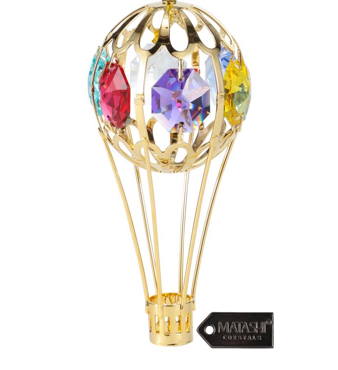 24k Gold Plated Crystal Studded Hot Air Balloon Ornament By Matashi