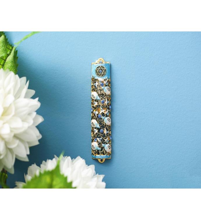 3.5" Hand Painted Enamel Mezuzah With A Ivy And Flowers Design