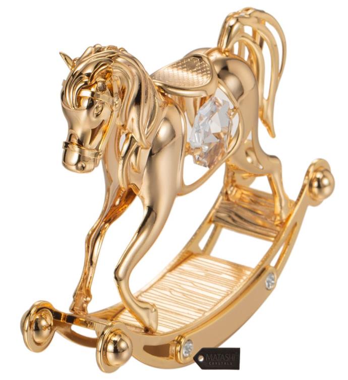 24k Gold Plated Crystal Studded Rocking Horse Ornament By Matashi