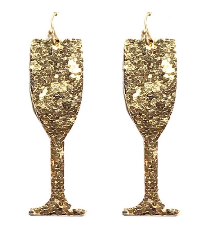 Gold Glitter Champagne Flute Earring