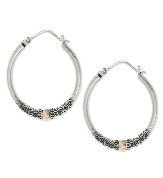 Novica Two Tone Moon Gold Accent Hoop Earrings