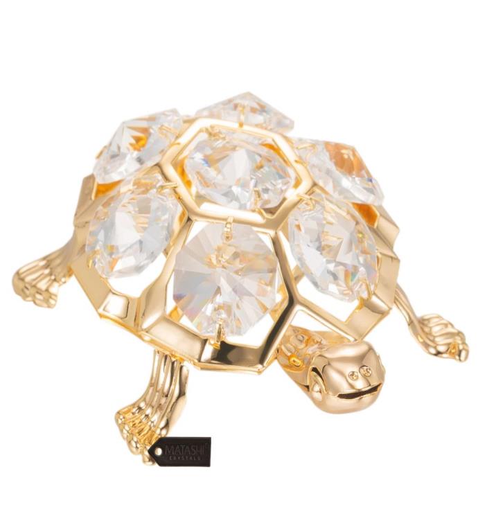 24k Gold Plated Crystal Studded Turtle Ornament By Matashi