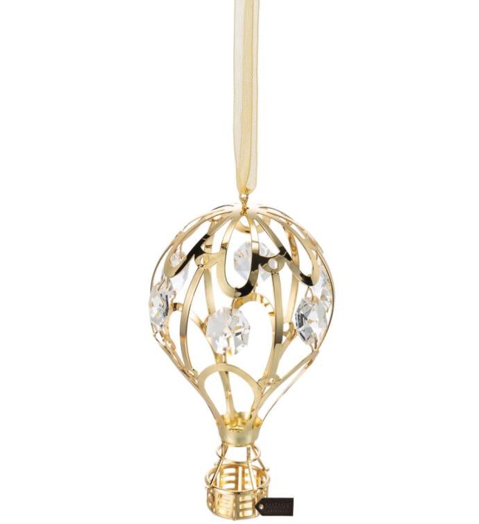 24k Gold Plated Crystal Studded Gold Hot Air Balloon Ornament By Matashi