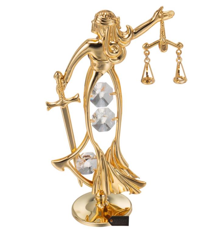 24k Gold Plated Crystal Studded Lady Of Justice Ornament By Matashi