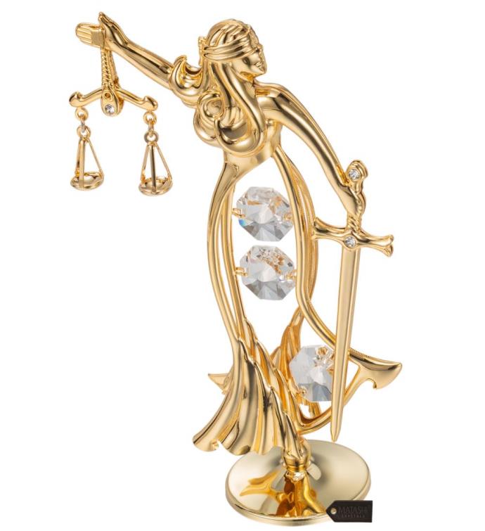 24k Gold Plated Crystal Studded Lady Of Justice Ornament By Matashi