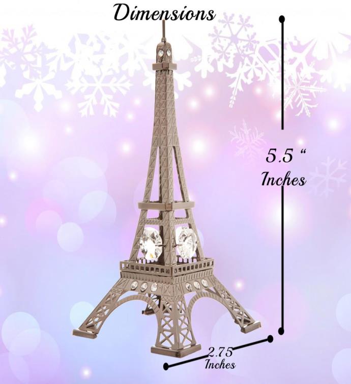 Gunmetal Grey Crystal Studded Eiffel Tower Ornament By Matashi