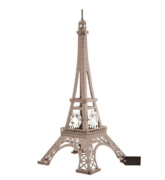 Gunmetal Grey Crystal Studded Eiffel Tower Ornament By Matashi