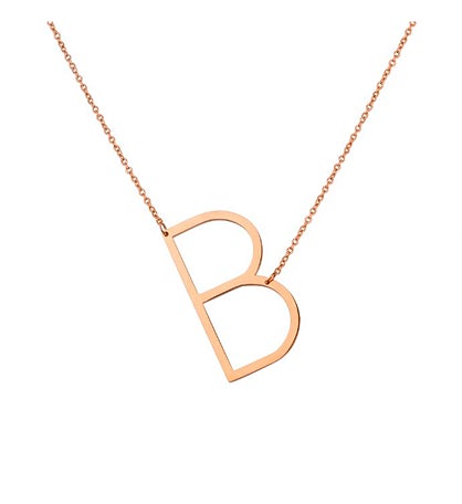 Women's Large Letter Initial Rose Gold Stainless Steel Necklace