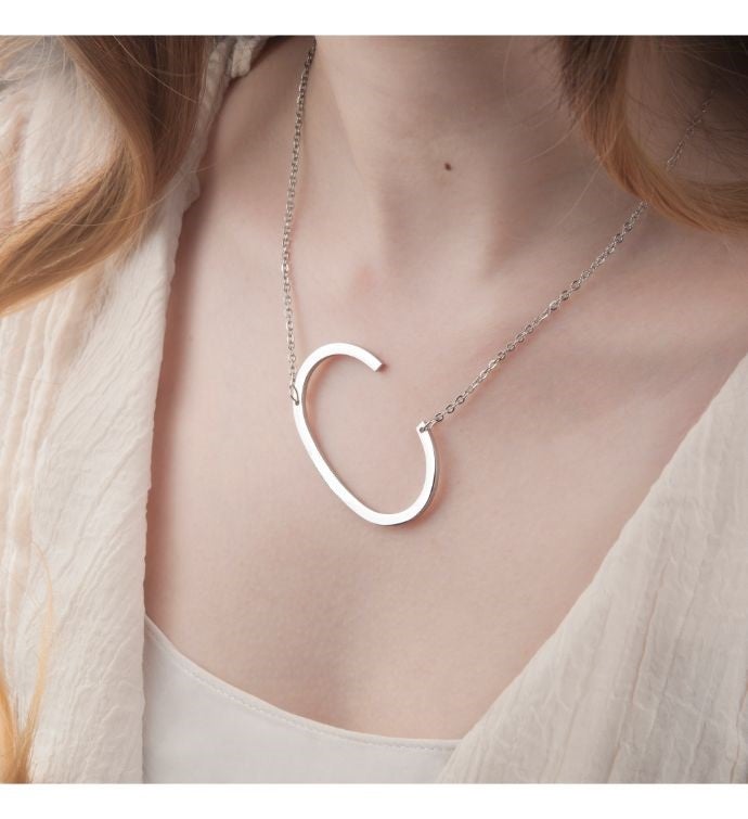 Women's Large Letter Initial Rose Gold Stainless Steel Necklace