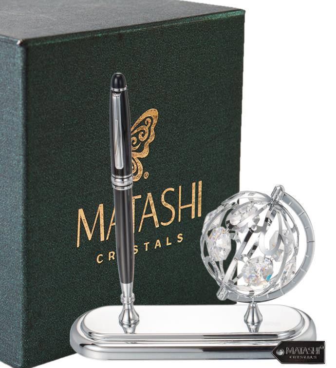  Highly Polished Plated Executive Globe Pen Desk Set By Matashi