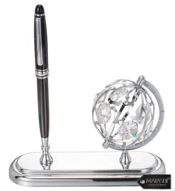  Highly Polished Plated Executive Globe Pen Desk Set By Matashi