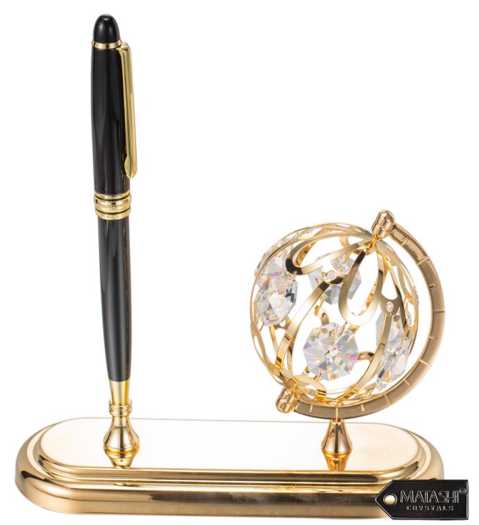 Highly Polished Plated Executive Globe Pen Desk Set By Matashi