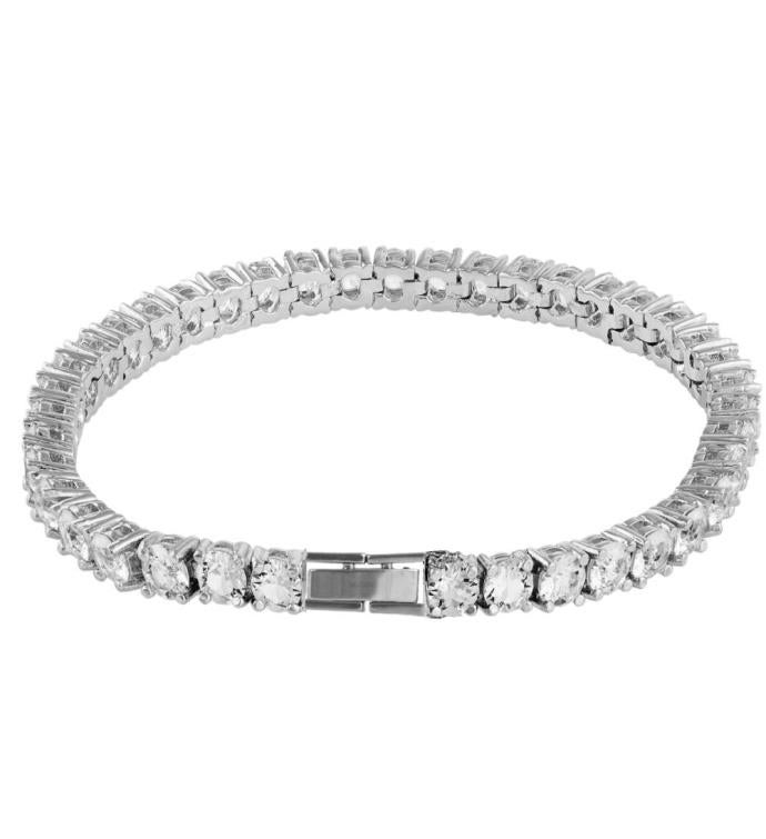 18k White Gold Plated Tennis Bracelet W/ Crystals By Matashi
