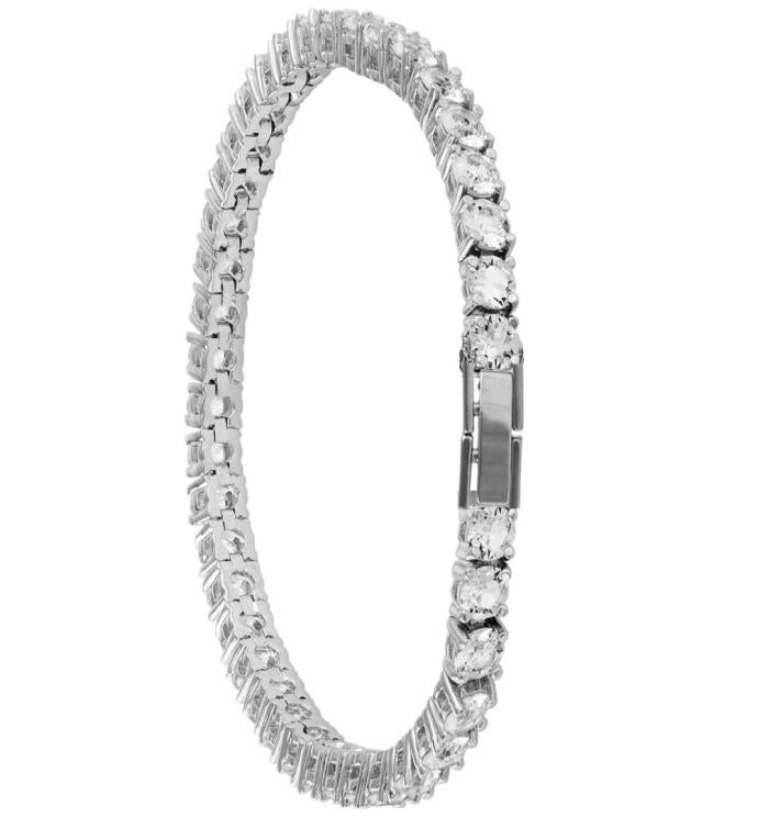 18k White Gold Plated Tennis Bracelet W/ Crystals By Matashi