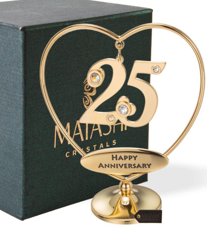 Matashi 24k Gold Plated "Happy Anniversary" Heart Table Top Ornament