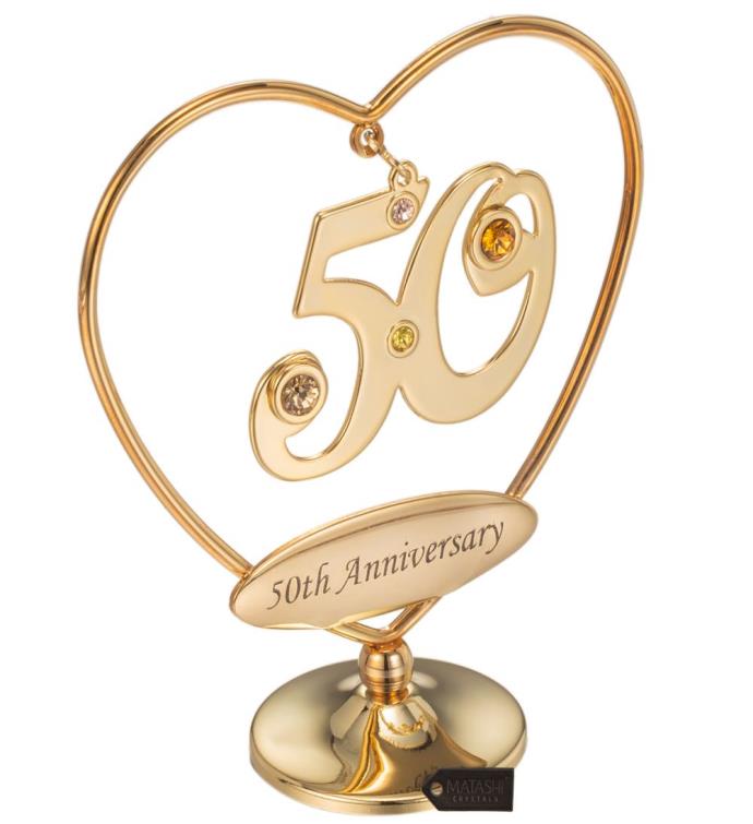 Matashi 24k Gold Plated "Happy Anniversary" Heart Table Top Ornament