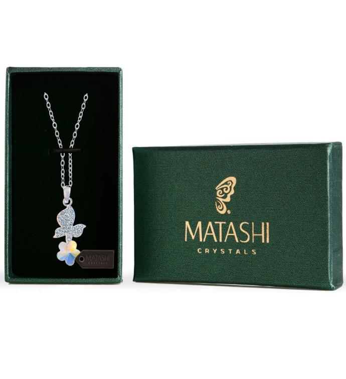 Matashi Rhodium Plated Necklace W/ Butterfly W/ 16" Chain