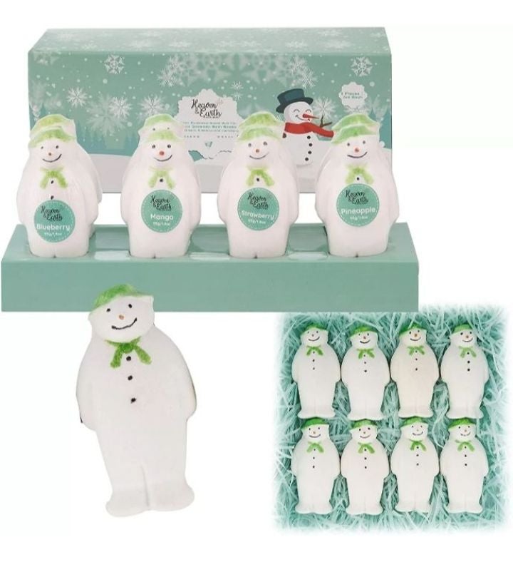 Snowman Bath Bombs 8-pack. Natural, Moisturizing, Essential Oils
