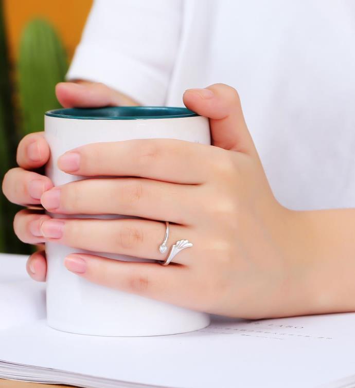 Matashi Rhodium Plated Wrap Ring W Wing & Beautiful Cz Stone