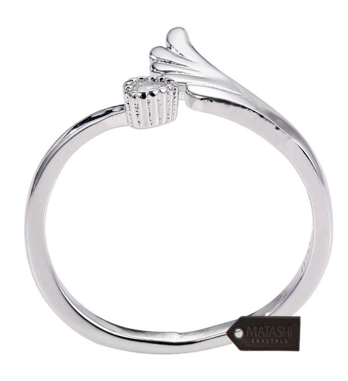 Matashi Rhodium Plated Wrap Ring W Wing & Beautiful Cz Stone