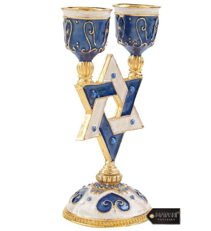 Matashi Oil Candle Holders Displays 2 Candles Intricate Details Crystals