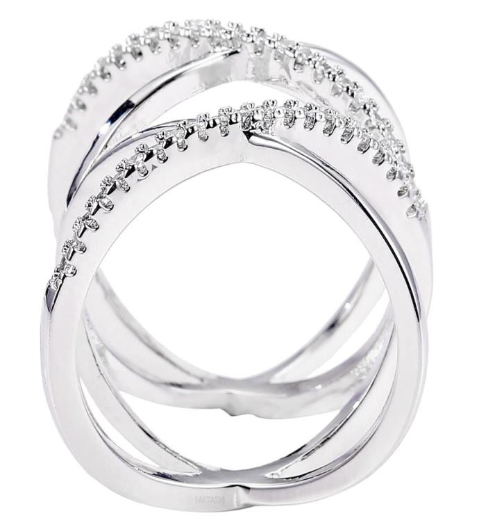 Matashi Rhodium Plated Crisscross Design Luxury Ring /w Cz Stones