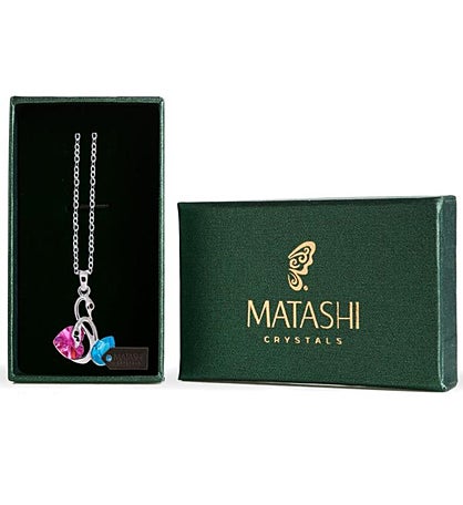 Matashi Rhodium Plated Necklace W/ Loving Swans W/ 16" Chain & Crystals