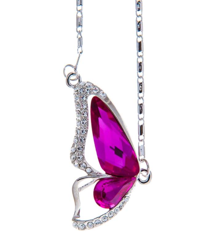 Rhodium Plated Necklace W/ Butterfly Wing W/ Chain By Matashi