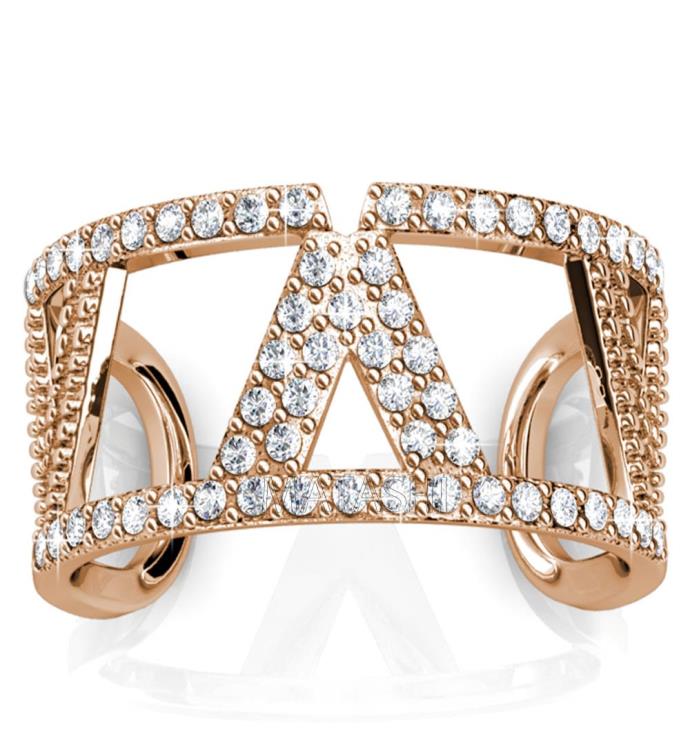 Matashi Rose Gold Plated Women’s Open Back V Ring W Clear Crystals