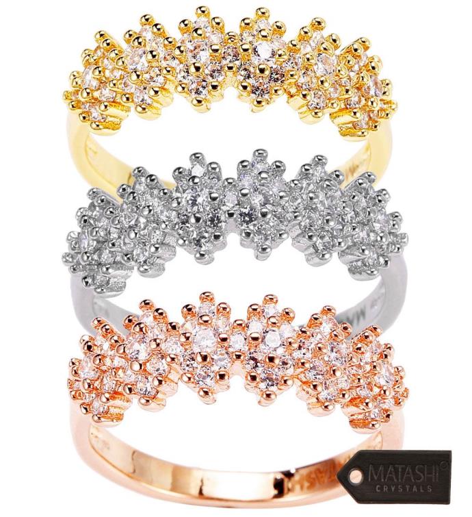 Matashi Cz Gold Rings 3 Set Gold Rose Gold And Whitegold Plated