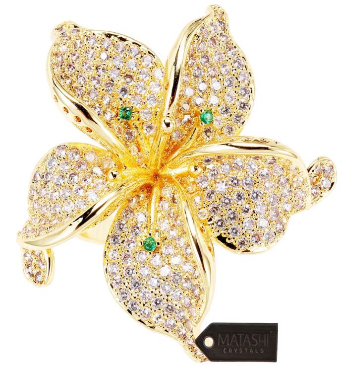 Matashi Flower Ring For Women Cubic Zirconium Gold plated W Crystals