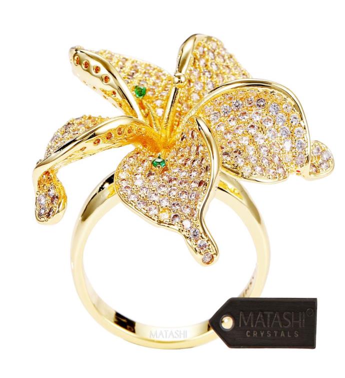 Matashi Flower Ring For Women Cubic Zirconium Gold plated W Crystals