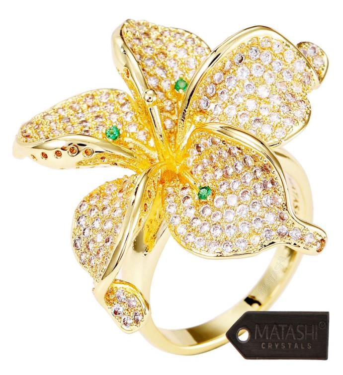 Matashi Flower Ring For Women Cubic Zirconium Gold-plated W Crystals