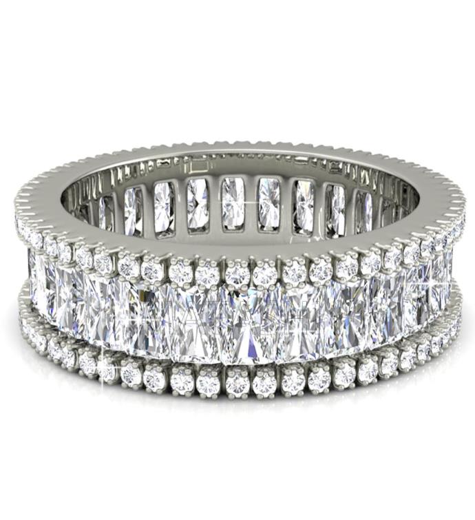 Matashi 18k White Gold plated Eternity Ring For Women Emerald Cut Cz
