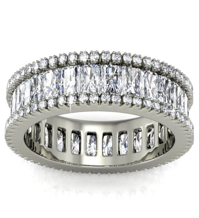 Matashi 18k White Gold-plated Eternity Ring For Women Emerald Cut Cz