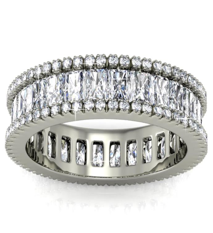 Matashi 18k White Gold plated Eternity Ring For Women Emerald Cut Cz