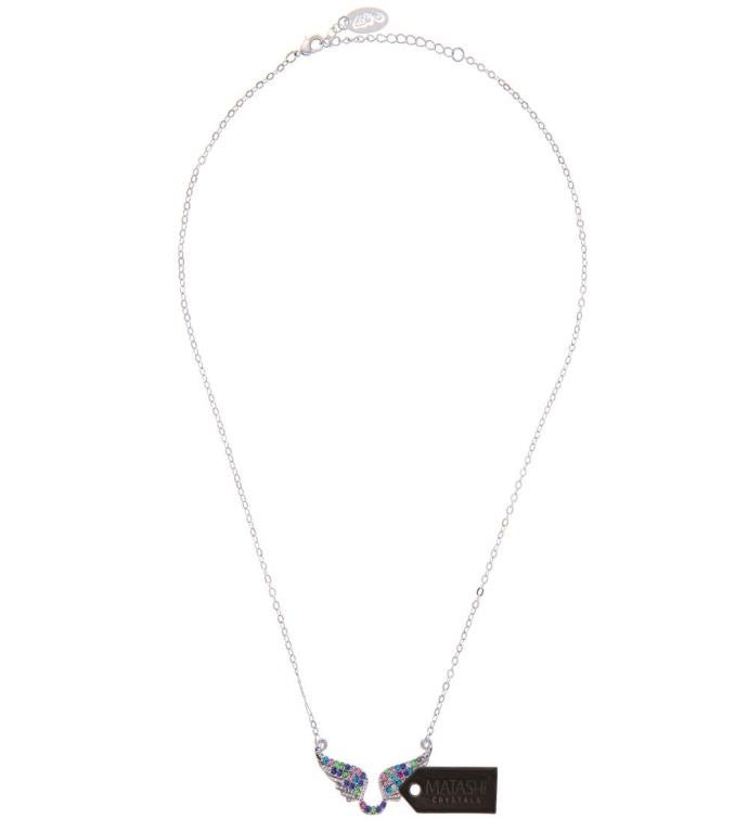 Matashi Rhodium Plated Necklace W/ Angel Wing