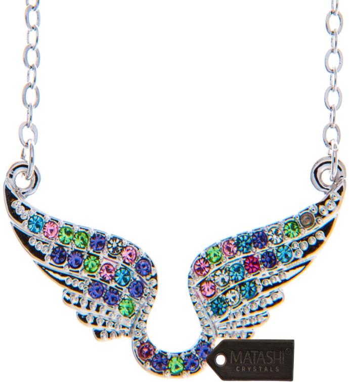 Matashi Rhodium Plated Necklace W/ Angel Wing