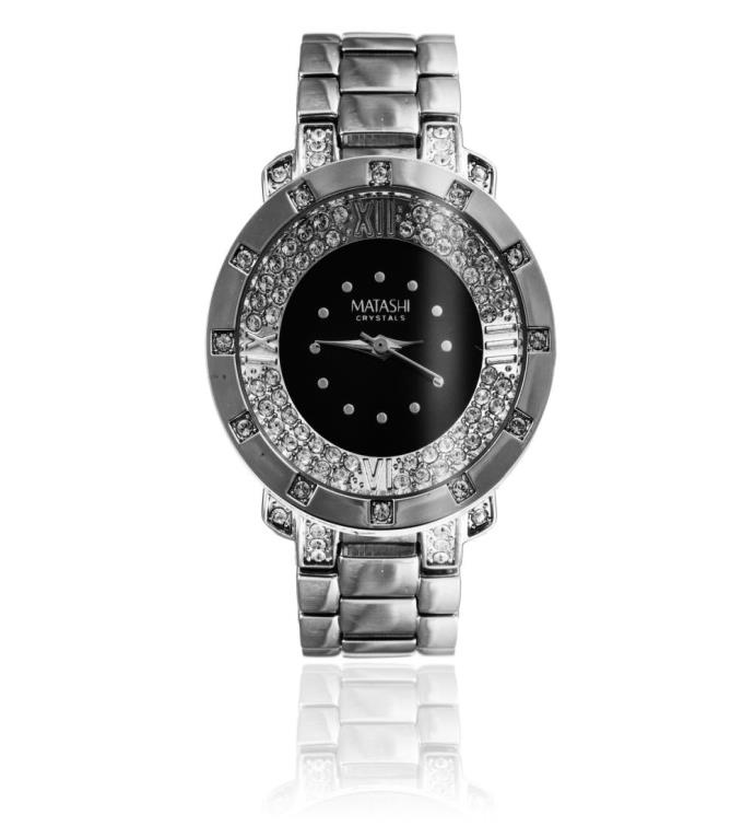 Matashi 18k White Gold Plated Woman's Watch With Adjustable Band Links