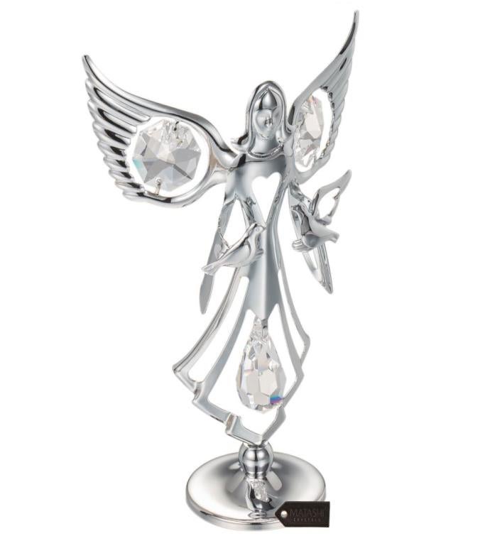 Matashi Crystal Studded Guardian Angel With Doves Figurine