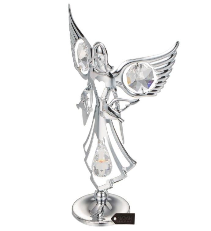 Matashi Crystal Studded Guardian Angel With Doves Figurine