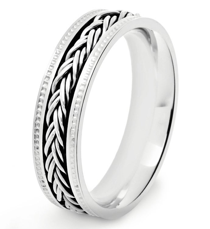 Men's Polished Braided Inlay Stainless Steel Ring  6mm